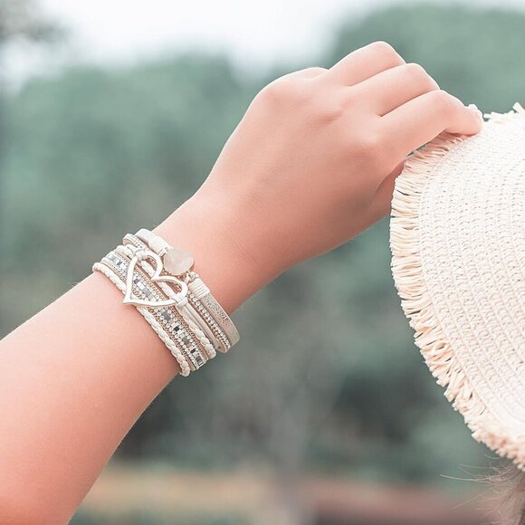 Heart Leather Wrap Bracelets Boho Chain Bangle Jewelry for Women Gift - Picture 7 of 9